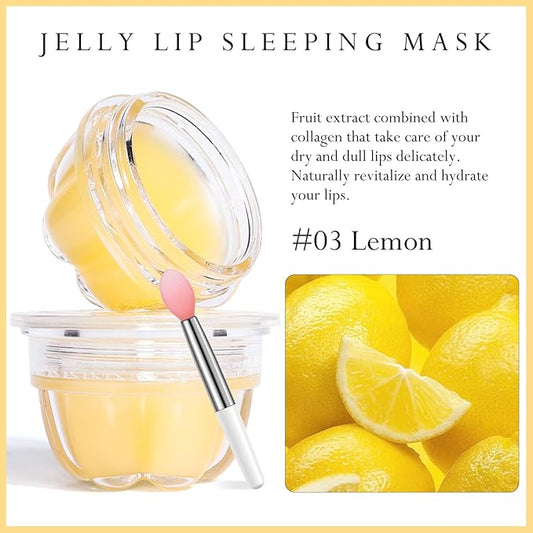 2Pc Jelly Lip Mask Overnight,Fruity Lemon Lip Sleeping Mask Day Night Repair Kawaii Lip Balm Hydrate Plump Dry Lip Scrubs Exfoliator,Lip Care Lip Moisturizer with Collagen-Lemon