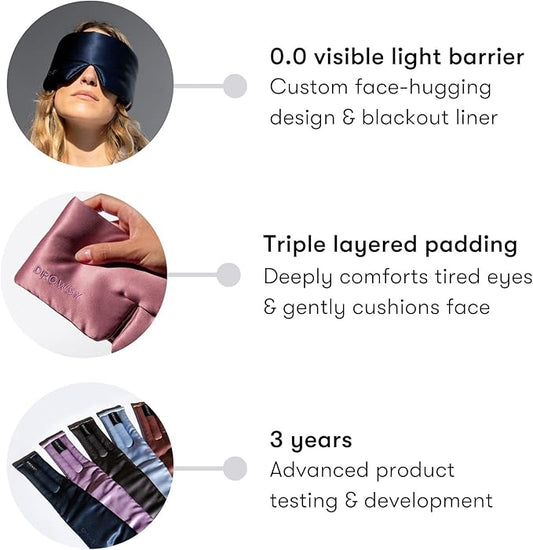 DROWSY Silk Sleep Mask. Face-Hugging, Padded Silk Cocoon for Luxury Sleep in Total Darkness. (Purple Martini)