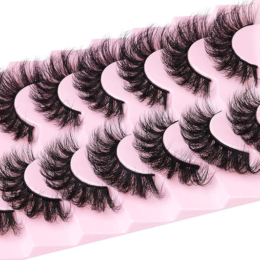 Mink Lashes Fluffy D-Curl False Eyelashes 20mm Long Volume Lashes That Look Like Extensions Cat Eye Fake Lashes Faux Mink Strip Lashes Pack 7 Pairs