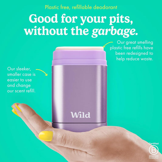 Wild Refillable Deodorant Starter Kit with Purple Case and Honey & Cactus Flower Scented Refill 1.4oz - Aluminum Free - Long Lasting Protection - Vegan