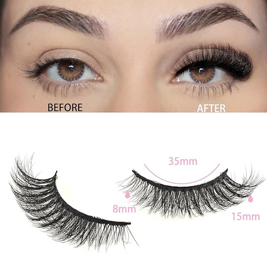 FARRED Natural Lashes Short Eyelashes Wispy False Mink Lash Pack 14 Pair Fluffy Cat Eye Strip Eyelash that Looks Like Extensions Small Fake Lashes for MUA and Beginners Daily Makeup (F14 | 8-15mm)