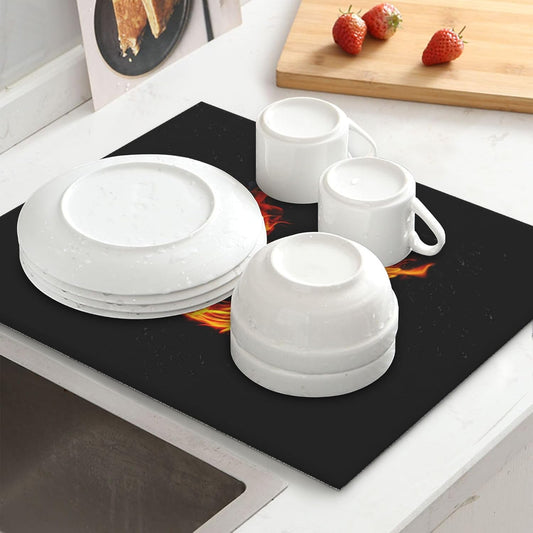 Fire Phoenix Dish Drying Mat for Kitchen Counter Washable Absorbent Reversible Microfiber Funny Drying Pad Kitchen Accessories 16x18 Inch