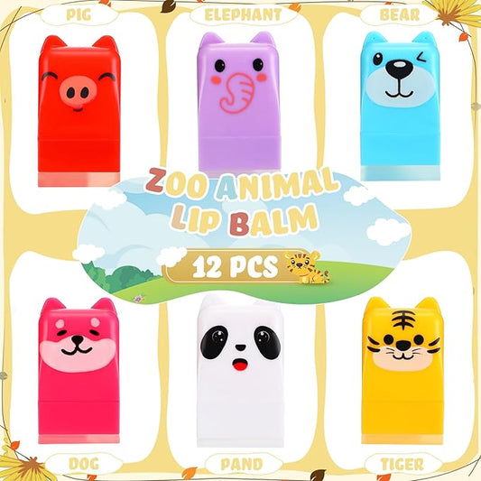 12 Pcs Farm Animals Birthday Lip Balm Gifts for Baby Shower Prizes Gift Baby Shower Favors Genger Reveal Gifts Zoo Theme Birthday Party Favors for Preschool Toddler Boy Girl Classroom Prizes