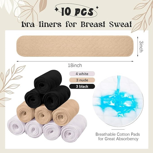 Toulite 10 Pcs Cotton Bra Liners 3 Layer Rectangle Under Bra Pads Sweat Liners for Women Sweating Supplies
