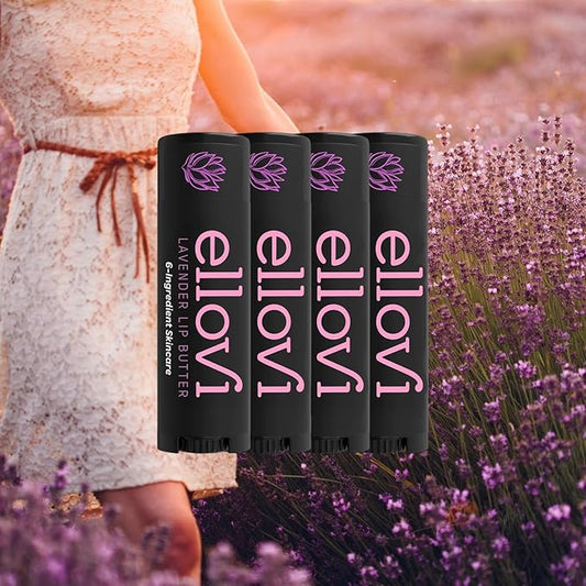Natural Lip Butter Lip Balm - Lavender - Pure Enough to Eat - Made With Just 6 Vegan Ingredients - Moisturizing Lip Care for All Day Hydration (4-Pack)