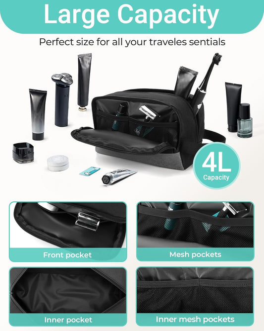 Elviros Travel Toiletry Bag for Men Hanging Dopp Kit Shaving Bag Toiletries Organizer Small Tool Medicine Hygiene Bag for Traveling Pouch (Black)
