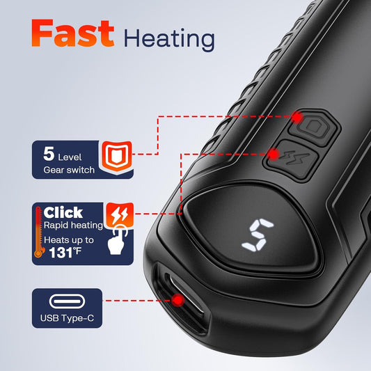 Hand Warmers Rechargeable 2 Pack, Electric Hand Warmers, 2-Second to 131°F with 5 Heat Levels, USB-C Portable Pocket Heater Handwarmers Black, UL Certified for Camping, Hunting, Gifts for Women Men