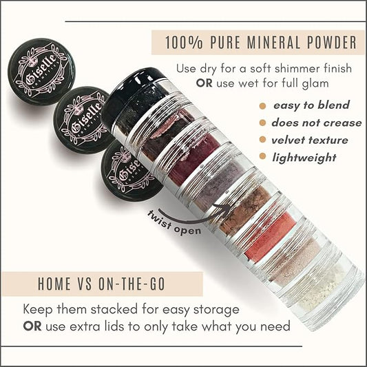 Brown Eyed Girl Loose Mineral Eye Shadow Makeup - Organic, Non-Toxic Glitter Eyeshadow, Loose Powder, Nude Eyeshadow Palette, Copper, Black Shimmer, Light Pink, Bronze