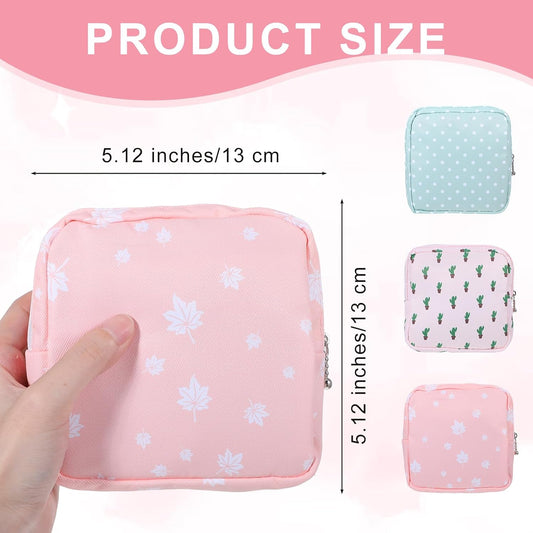 3PCS Pad Pouch for Women Period Bag Zippered Sanitary Storage Bag for Tampons, Pads, Menstrual Cup & Disc, Portable Feminine Hygiene Organizer, Tampon Holder 5.12 x 5.12 Inch Travel Pouch