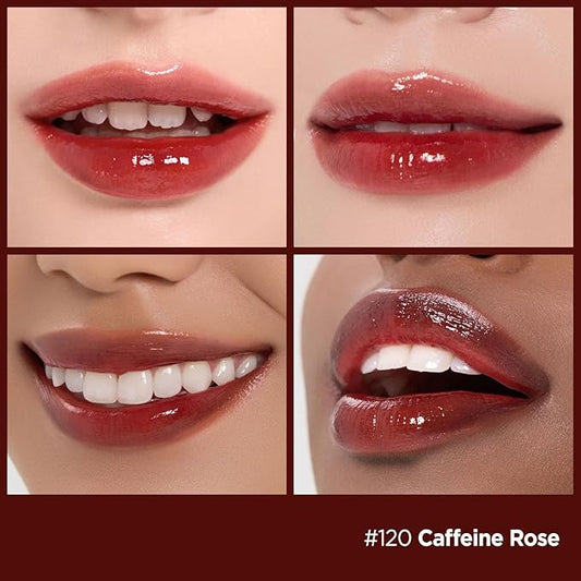 Laka Fruity Glam Tint, 4.5g/0.15 oz., Glowing Lip Stain with Wide Color Spectrum, Hydrating & Lightweight Texture, Long-Lasting Bold Stain, Non-Sticky, Vegan, K-Beauty (#120 Caffeine Rose)