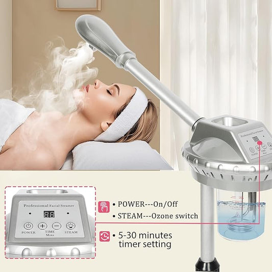 Facial Steamer Professional,Face Steamer for Estheticians with Hot Mist & Timer Function,Height Adjustable Vaporizador Facial Steamr on Wheels