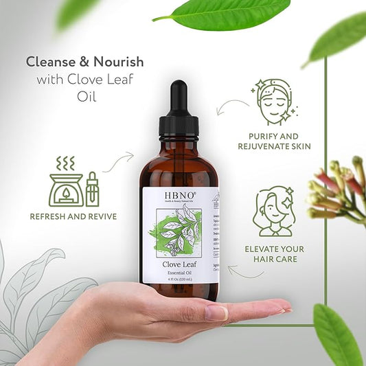 HBNO California Bottled Clove Leaf Essential Oil 4 fl oz (120ml) Value Size - Natural Clove Leaf Oil - Perfect for Cleaning, Aromatherapy, DIY, Soap & Diffuser