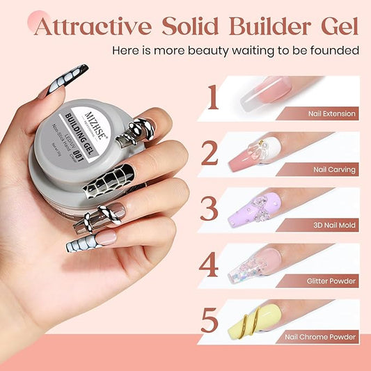MIZHSE Clear Solid Builder Gel For Nails, 30g Non-Sticky Nail Extension Hard Builder Gel, Nail Strengthen 3D Sculpting Nail Art for Carving Modeling Soak Off Manicure Home