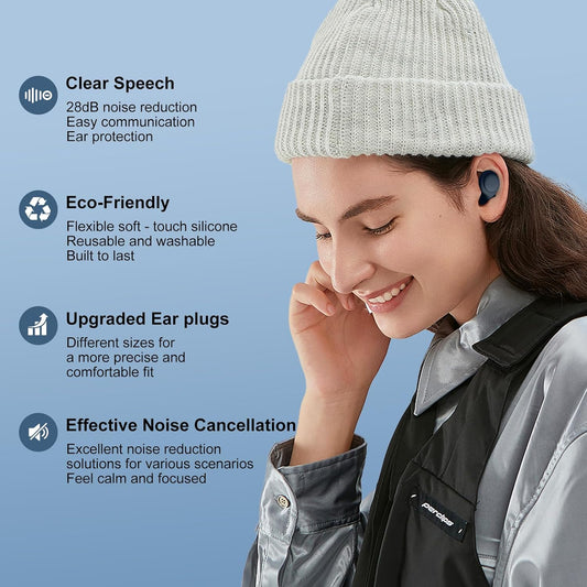 2 Noise Cancelling Ear Plugs, Beinkap Sleeping Earplugs with 12 Silicone Soft Reusable Ear Tips for Social Gatherings, Work, Sleeping, Concerts, Parenting, Conversation, 28 dB Noise Reduction