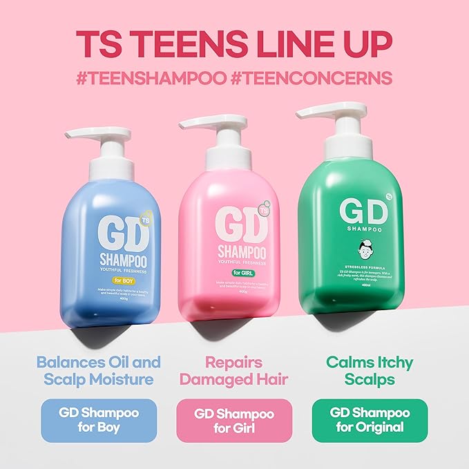 TS GD Shampoo for Girls | Korean Teen Shampoo with Upgraded Probiotics | Anti-Dandruff & Itchy Scalp Relief | Pink Peach Allergy-Free Fragrance | Sulfate-Free (13.53 fl oz, 400ml)