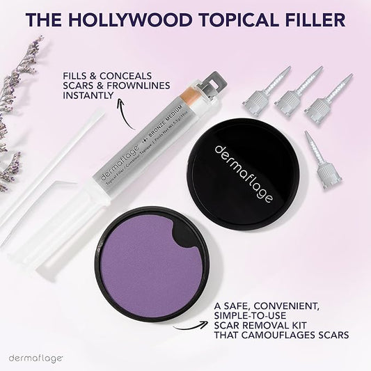 Dermaflage Scar Filler Kit - Bronze Medium - Deep Scar Cover and Waterproof Concealer for Acne Scars Wrinkles, and Ice Pick Scars Makeup, 1 mo supply