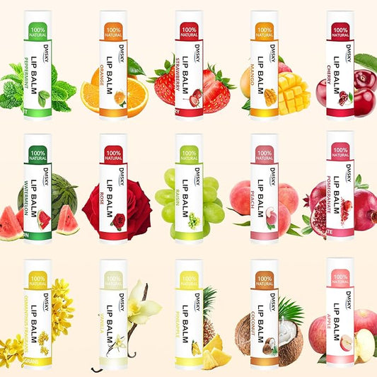 DMSKY 30 Pack Lip Balm, Natural Lip Balm Bulk with Vitamin E and Coconut Oil, Moisturizing Lip Balm for Chapped Lips-15 Flavors