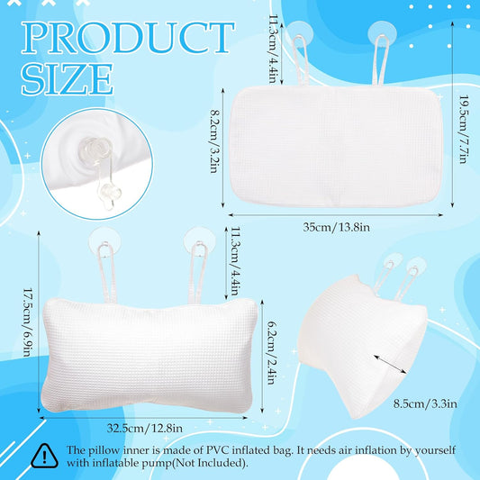 EORTA Inflatable Bathtub Pillow Anti-Slip Aerated Bath Pillow with Suction Cup Spa Bath Cushion for Head Neck Rest Relax, Home, Bathroom, White, 13.8"X7.8"