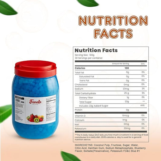 New Fanale Coconut Jelly Topping nata de coco for Boba Tea | Ice Cream | Yogurt | Smoothie | Milk Tea | Desserts (Blueberry Heart Shaped, 6.6 lb)