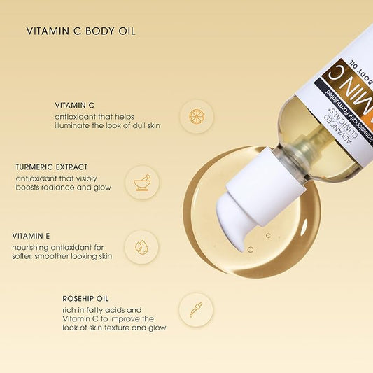 Advanced Clinicals Collagen Body Oil + Vitamin C Brightening Body Oil Moisturizer 2pc Skincare Set - Nourishing, Brightening, & Firming Massage Oil To Improve Look Of Crepe Skin + Dark Spots, 2PC Set