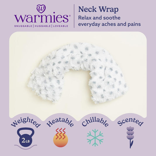 warmies Microwavable Neck & Shoulder Wrap - Heating & Cooling Plush Pad for Calming Relaxation - Weighted & Heated Neck Warmer with Scented Lavender - Microwave Heat Pad for Aches & Pain – Snowy