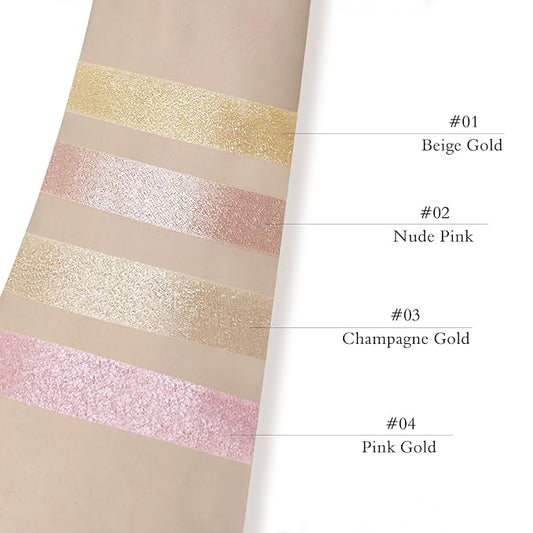 Highlighter Makeup Palette Shimmer Contour Palette Powder for Brighten Face Contour Gold Cheek Highlight Makeup, Long Lasting Highlighter Powder with Mirror for Illuminator Makeup (PINK GOLD)