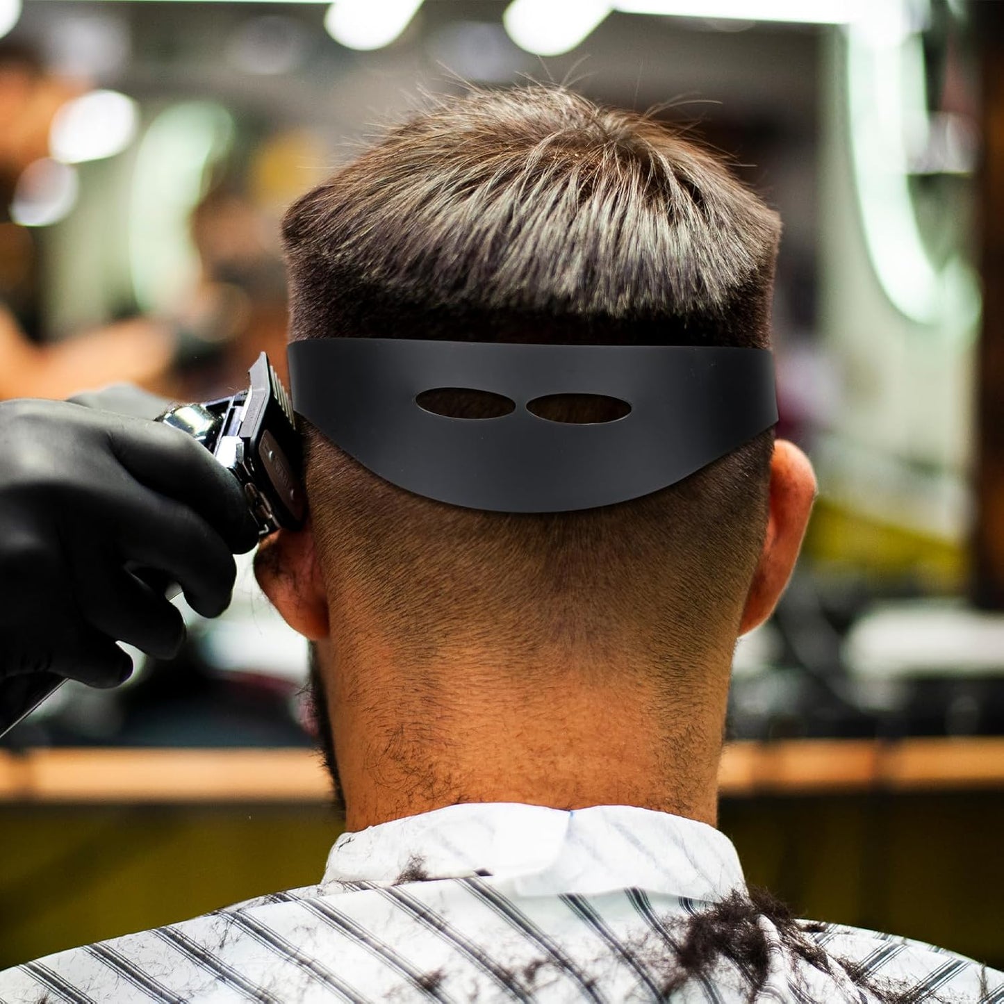 Neckline Shaving Template Soft Adjustable Hair Trimming Guide Band Black Silicone Hair Cutting Guide Tool Easy Use DIY Self-Haircutting System for Home Hair Clipper Cuts Accessories Men