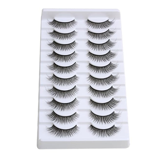SUNWELL False Eyelashes 12mm Mink Lashes Natural Look Cat Eye Faux Mink Lashes 3D Fluffy Soft Luxury Volume Fake Eyelashes 10 Pairs Pack