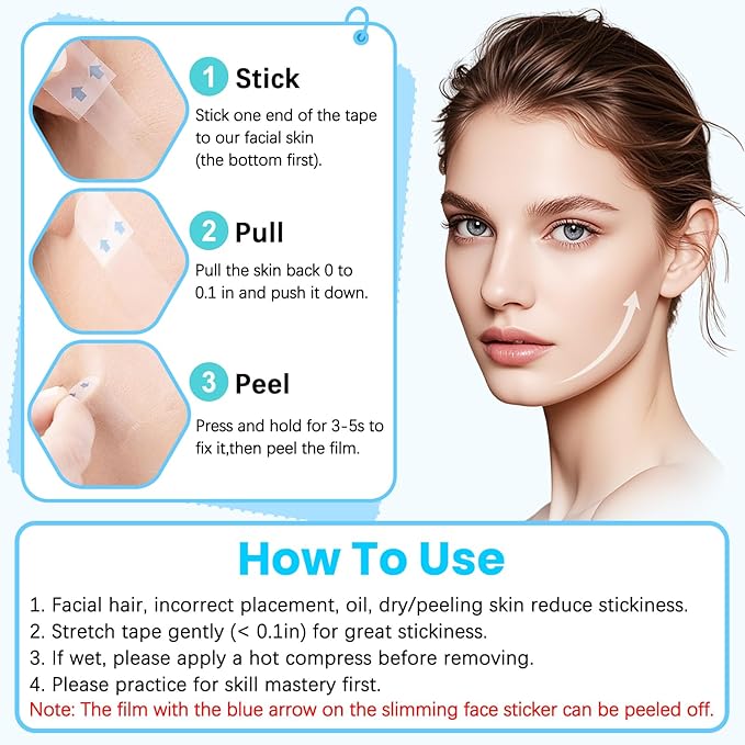 Face Lift Tape, Facelift Tape for Face Invisible, Neck Tape Lift Turkey Neck Skin Tape Facial Tapes for Lifting Loose Sagging Skin, Wrinkles, Jowls, Eyes, Cheek, Double Chin (1 Count (Pack of 200))