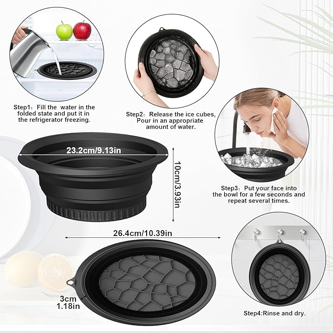Face Ice Bath Bowl With Built-In Ice Tray, Silicone Ice Bowl Facial Folding Washbasin for Cold Plunge Therapy, Skin Tightening & Acne Relief, Reusable Ice Cubes Portable Spa Tool for Home & Travel