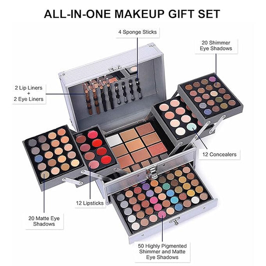 132 Color All- In- One Makeup For Women Full Kit,Professional Makeup Kit,Makeup Gift Set for Women,Girls&Teens,Include eyeshadow/lipstick/concealer/Lip Gloss/Eyeliner/Mascara(006N2-Silver)
