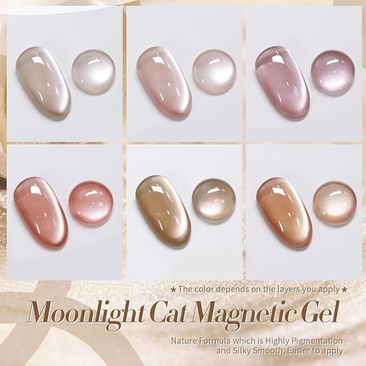 Born Pretty Cat Magnetic Eye Gel Nail Polish Cat Magnetic Shimmer Glitter Holographic Nail Polish Autumn Winter Moonlight Nude Brown Pink Purple 7ML 6PCS