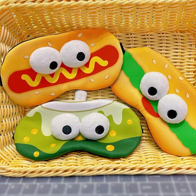 PERFECTSIGHT Sleep Eye Masks, Cute Plush Sleep Eye Cover Lightweight Adjustable Eyeshade Faux Fur Mask Cover for Women Men Sleep Travel Nap (Hotdog)