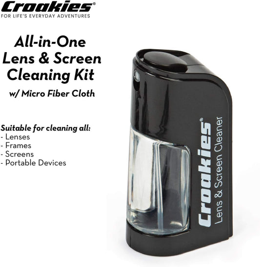Croakies All-in-one Cleaning Kit | Lens Care Travel Kit with Pump and Microfiber Cloth | All Natural Cleaner for Eyewear and Lenses