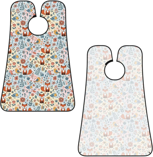 Waterproof Beard Trimming Bib, Non-Stick Hair Catcher for Men Shaving, Grooming Apron for Husband Dad, Floral Flowers Foxes Shave Bib
