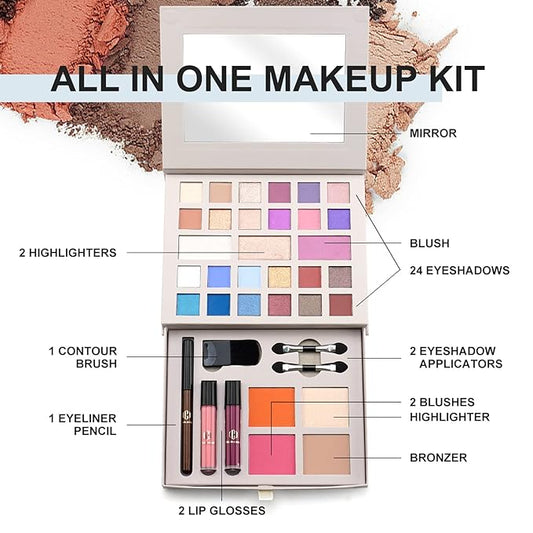 Color Nymph Makeup Kit for Women Full Kit Makeup Gift Set All in One Makeup Kit with 24 Colors of Eyeshadow, Makeup Brushes, Lip Glosses, Eyeliner Pencil, Mirror