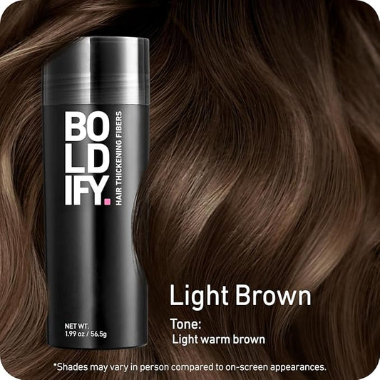 BOLDIFY Hair Fibers (56.5g) - Fill In Thinning and Fine Hair for an Instantly Fuller, Thicker Look - 14 Shades for Women & Men - Light Brown