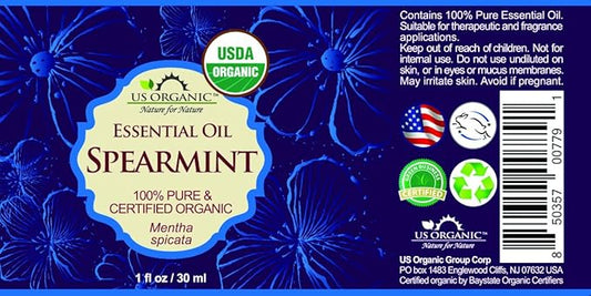 US Organic 100% Pure Spearmint Essential Oil - USDA Certified Organic, Steam Distilled - W/Euro droppers (More Size Variations Available) (30 ml / 1 fl oz)