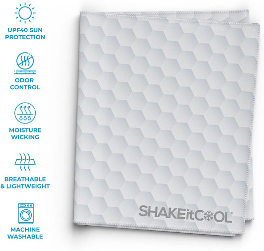 SHAKEitCOOL Extended Size Cooling Towel – Be Cool in Style - Heat Relief, Soft, Lightweight, Sun Protection, Easy Clean - Perfect for Biking, Hiking, Running, Yoga, Golf, Gardening - Golf M