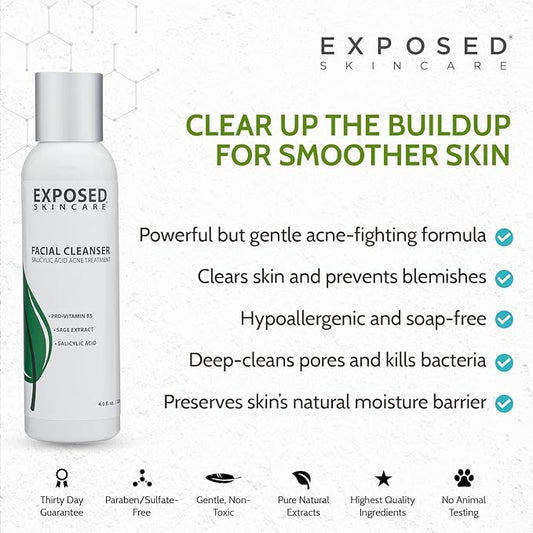 Exposed Skin Care Acne Facial Cleanser - Gentle Face Wash with Salicylic Acid for Acne Prone Skin - Pore Clarifying Acne Treatment for All Ages, Skin Types