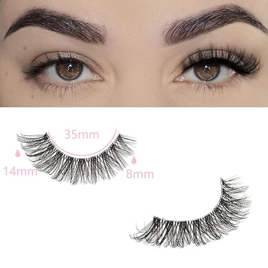 FARRED Cat Eye Lashes False Eyelashes Short Wispy Lash Strips Volume Eyelash 14 Pairs Cateye Medium Length False Clear Band Lashes Natural Looking Hybrid Clusters Full Strip Lashes (F25 | 8-14mm)