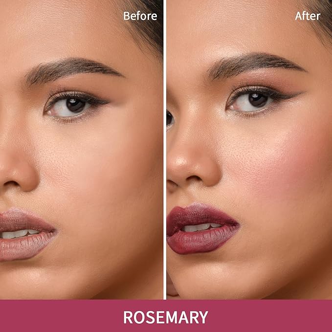 Blush Stick, Cream Blush for Cheeks and Lip Tint, Dewy Finish, Buildable & Blendable Color, Lightweight & Long-Lasting Formula| Rosemary-Mauve & Angled Blush Brush(0.53fl.oz)