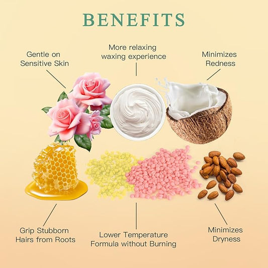 Wax Beads for Hair Removal, Bouvetan 1.3Lb/21oz Hard Wax Beans for Brazilian Waxing, Hard Wax for Eyebrow, Face, Bikini, Legs, Body for Women Men Hair Removal with 10pcs Sticks, 6 Packs