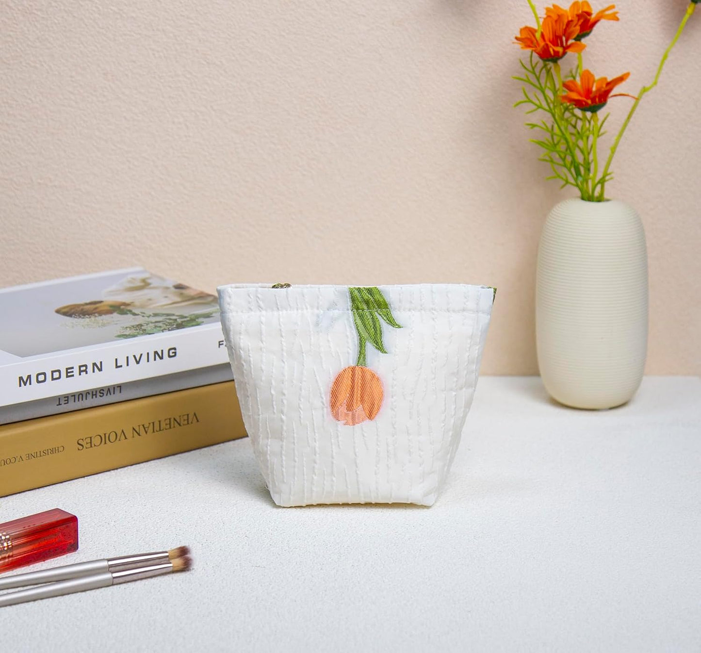 2 Pcs Makeup Bags, Large Cosmetic Bag Travel Toiletry Bag Organizer for Women, Embroidery Craft, Floral Makeup Bag Small Cosmetic Pouch Purse with Zipper Gifts for Girls Teen