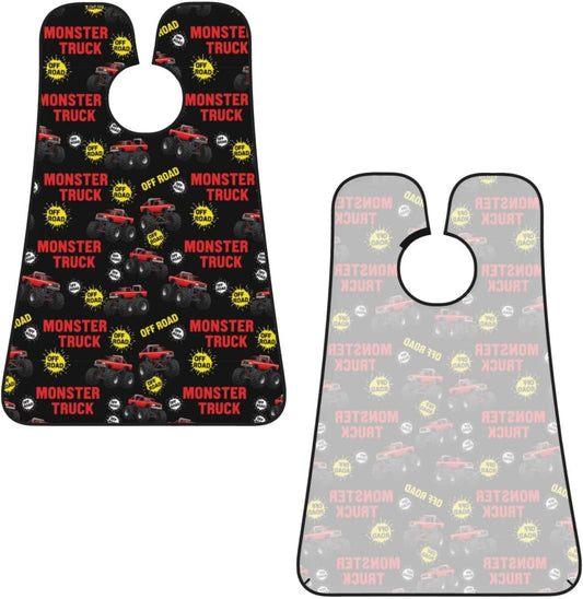 Beard Grooming Cape, Waterproof Hair Catcher for Shaving Trimming, Non-Stick Bib Apron Gifts for Dad Men, Red Monster Truck Car Shave Bib