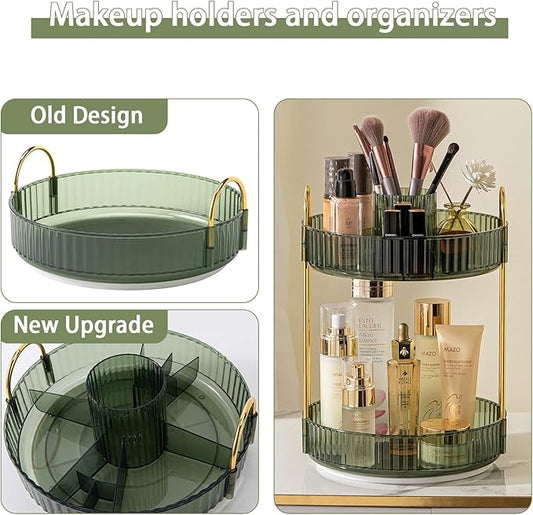 Rotating Makeup Organizer for Vanity, High-Capacity Skincare Clear Make Up Storage Perfume Organizers Cosmetic Dresser Organizer Countertop 360 Spinning (Green, New-2 Tier)