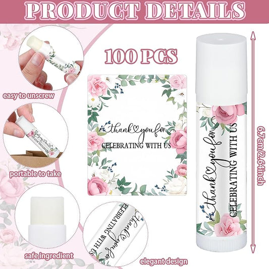 Dunzy 100 Pack Hello Fall Thanksgiving Party Gifts Bulk Lip Balms Favors Employee Appreciation Gifts Thank You Gifts Team Inspirational Gifts for Women Men Coworkers Satff Teachers(Pink Rose)