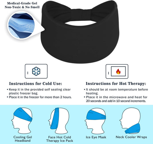 Crimmy Migraine Headache Relief Cap, Cooling Gel Headband Neck Wrap Hat Mask, Soothing Ice Pack Head Face Cold Compress for Tension Stress & Hangover