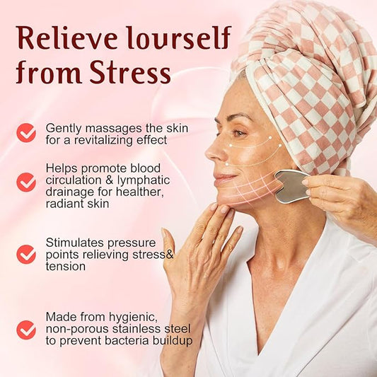 Gua Sha Facial Tools and Face Roller Set, Lymphatic Drainage Massager,Stainless Steel Facial Sculpting Eyes Roller Guasha for Face, Chin & Jawline Sculpting,Skin Care (Stainless Steel)