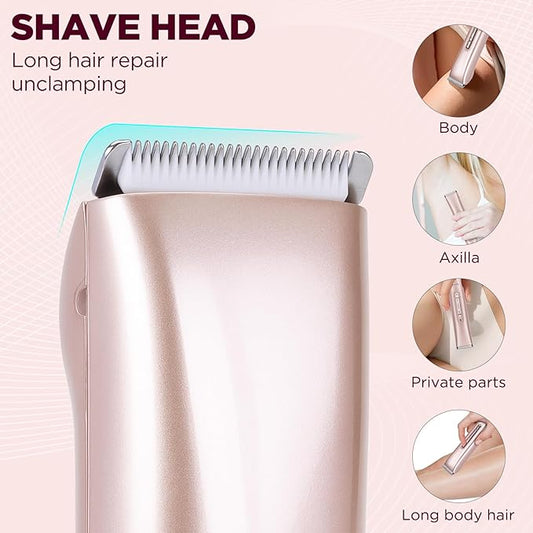 2 in 1 Women Electric Shaver, Dual Head Bikini Trimmer for Women IPX7 Waterproof Wet & Dry Use Electric Razors with Dual Heads Rechargeable Lady Trimmer for Bikini Underarm Leg Arm Body Face